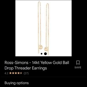 ROSS SIMON'S 14K YELLOW GOLD ball drop threader earings